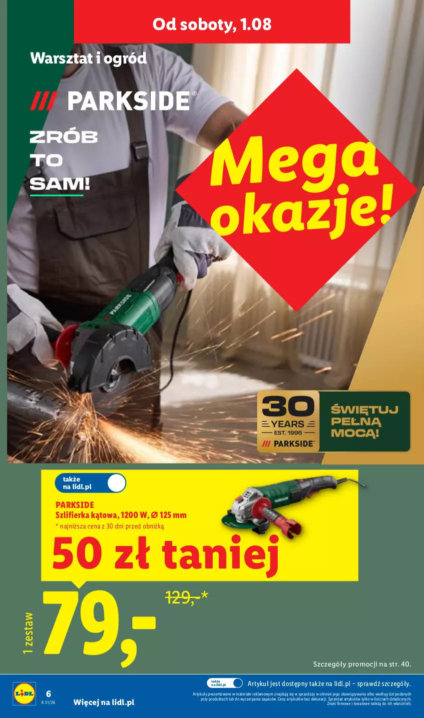 Gazetka promocyjna Lidl - Gazetka ważna od 27.07. do 01.08. - ważna 27.07 do 01.08.2026 - strona 6 - produkty: Ogród, Parkside, Szlifierka, Szlifierka kątowa