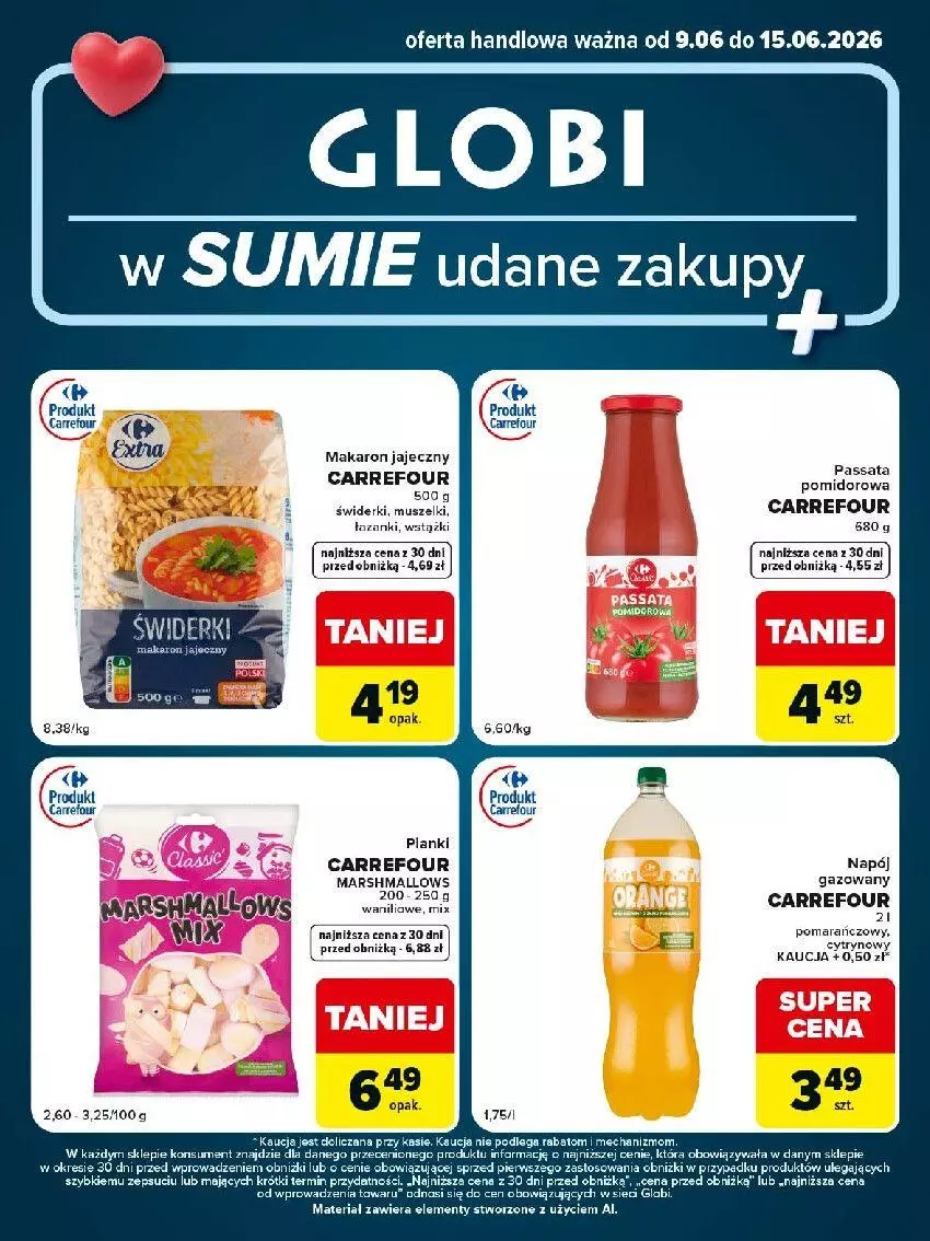 Gazetka promocyjna Carrefour - Gazetka Globi w SUMIE udane zakupy - ważna 09.06 do 15.06.2026 - strona 2 - produkty: Fa, Lanki, Makaron, Mars, Marshmallows, Mus, Napój