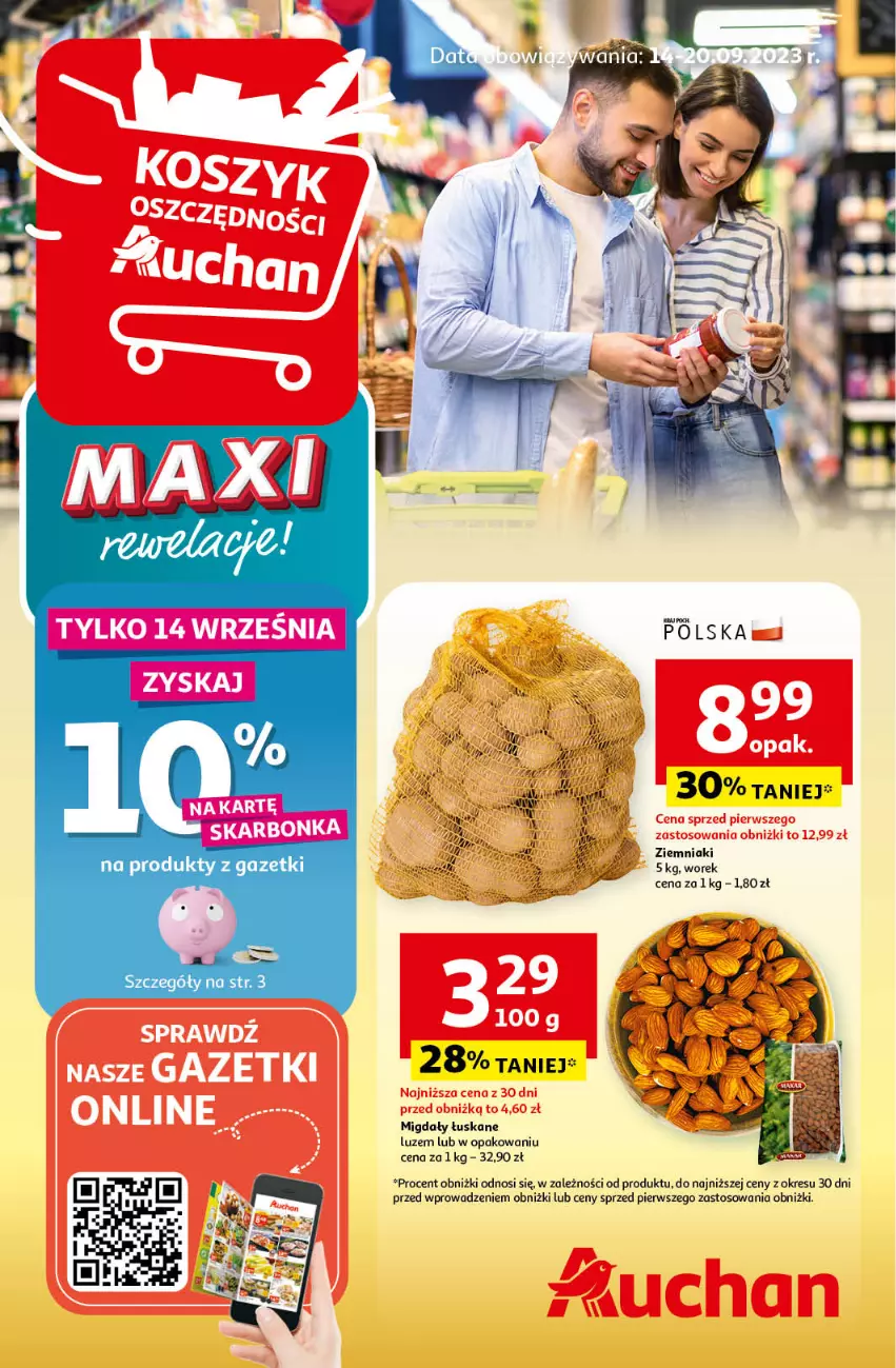 Gazetka promocyjna Auchan - Gazetka MAXI rewelacje! Hipermarket Auchan - ważna 14.09 do 20.09.2023 - strona 1 - produkty: Migdały, Migdały łuskane, Ziemniaki