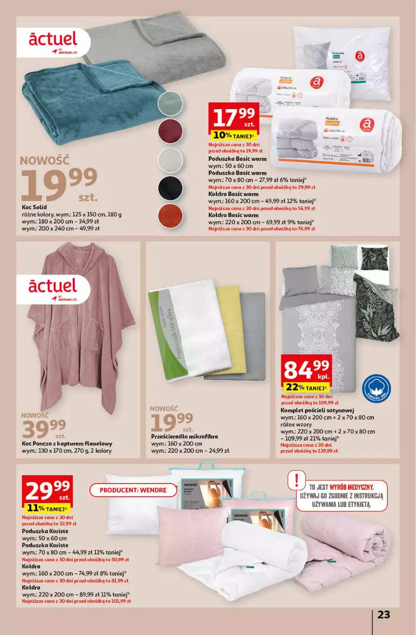 Gazetka promocyjna Auchan - Gazetka MAXI rewelacje! Hipermarket Auchan - ważna 14.09 do 20.09.2023 - strona 23 - produkty: Koc, Kołdra, Komplet pościeli, Poduszka, Ponczo, Pościel, Prześcieradło