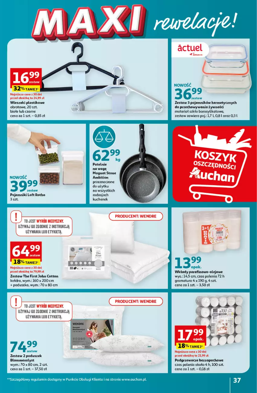 Gazetka promocyjna Auchan - Gazetka MAXI rewelacje! Hipermarket Auchan - ważna 14.09 do 20.09.2023 - strona 37 - produkty: Ambition, Gra, Kołdra, Olej, Podgrzewacze, Poduszka, Pojemnik, Rama, Wieszak