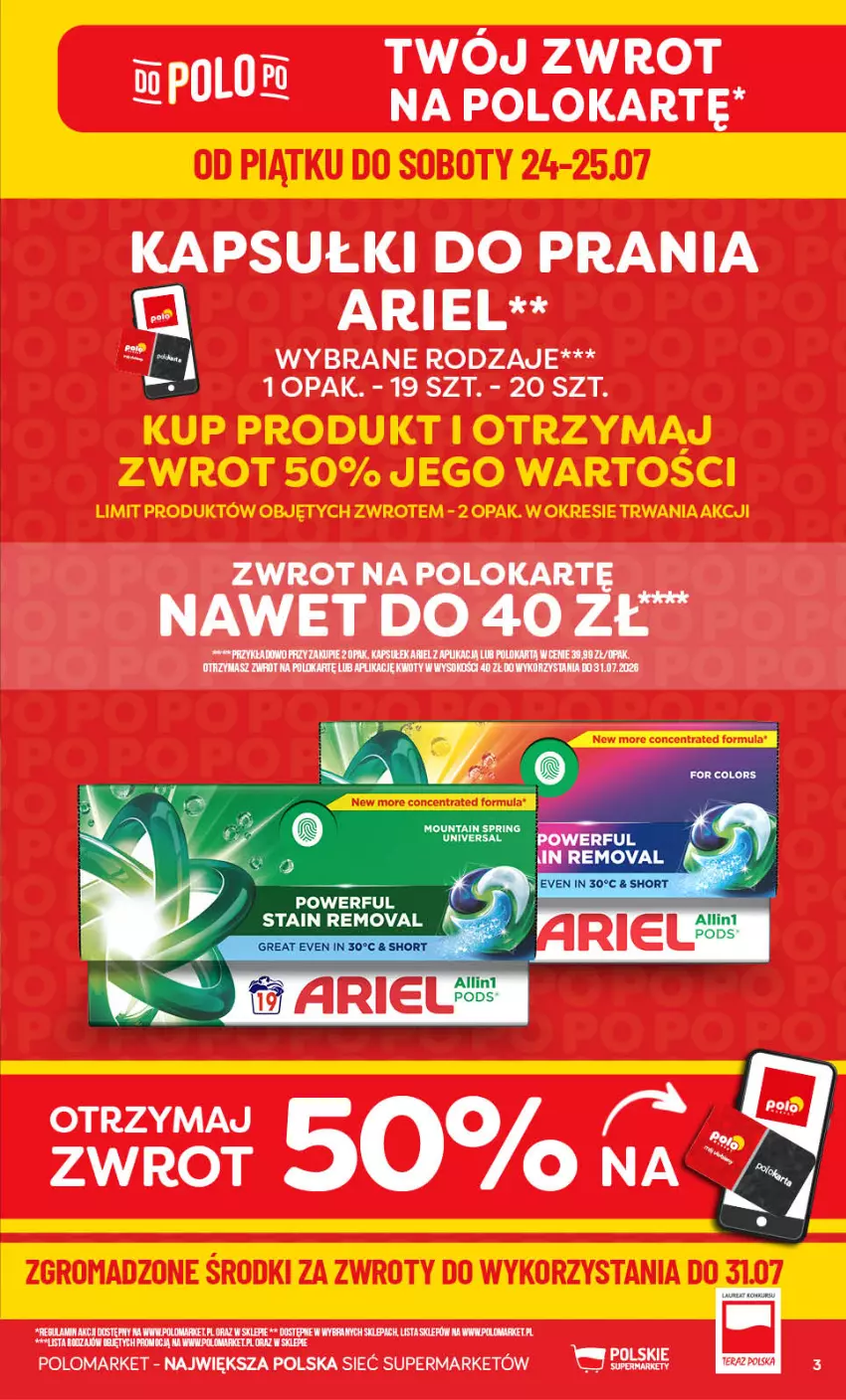 Gazetka promocyjna PoloMarket - Gazetka Polomarket 22.07-28.07 - ważna 22.07 do 28.07.2026 - strona 3 - produkty: Ariel, Kapsułki do prania, Sok