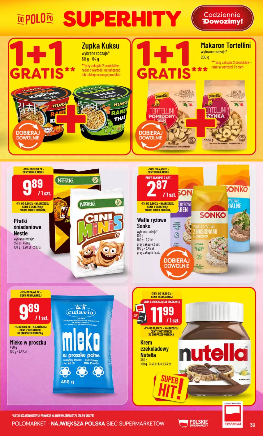Gazetka promocyjna PoloMarket - Gazetka Polomarket 22.07-28.07 - ważna 22.07 do 28.07.2026 - strona 39 - produkty: Danio, Makaron, Mleko, Mleko w proszku, Nutella, Ryż, Ser, Sonko, Wafle