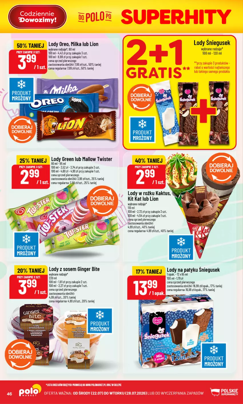 Gazetka promocyjna PoloMarket - Gazetka Polomarket 22.07-28.07 - ważna 22.07 do 28.07.2026 - strona 46 - produkty: Gin, Kaktus, Kit Kat, Lion, Lody, Milka, Oreo, Sos