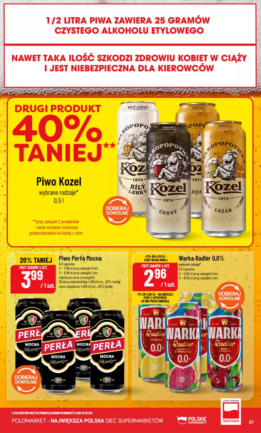 Gazetka promocyjna PoloMarket - Gazetka Polomarket 22.07-28.07 - ważna 22.07 do 28.07.2026 - strona 51 - produkty: Kozel, LG, Perła, Piwo, Radler