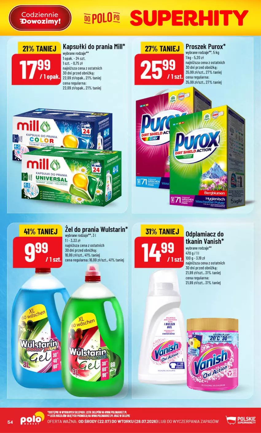 Gazetka promocyjna PoloMarket - Gazetka Polomarket 22.07-28.07 - ważna 22.07 do 28.07.2026 - strona 54 - produkty: Fa, Kapsułki do prania, Odplamiacz, Pur, Vanish
