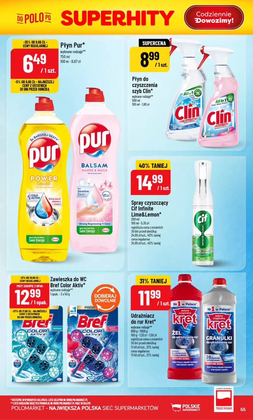 Gazetka promocyjna PoloMarket - Gazetka Polomarket 22.07-28.07 - ważna 22.07 do 28.07.2026 - strona 55 - produkty: Bref, Cif, Clin, Fa, Gra, Kret, Pur, Zawieszka do wc