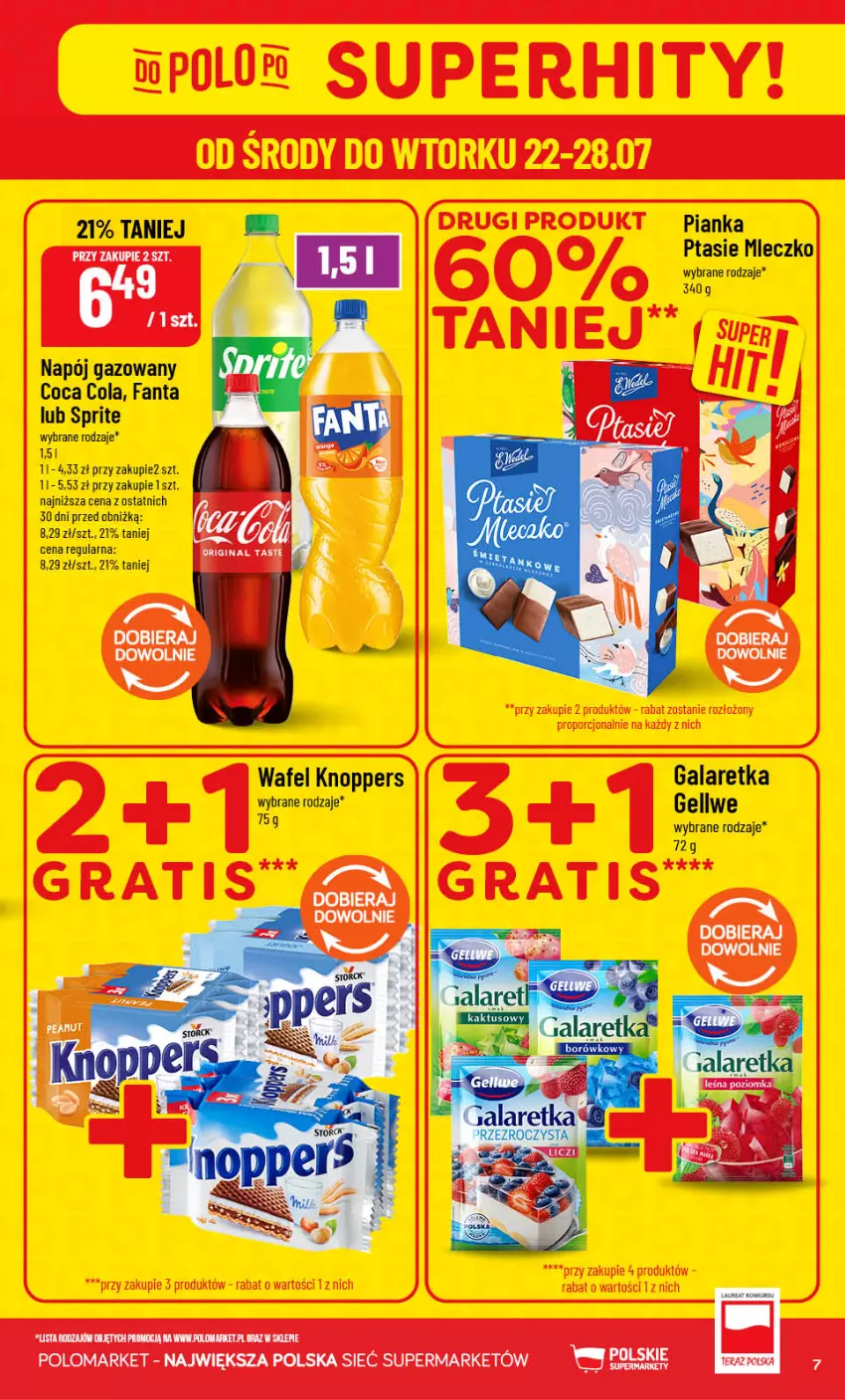 Gazetka promocyjna PoloMarket - Gazetka Polomarket 22.07-28.07 - ważna 22.07 do 28.07.2026 - strona 7 - produkty: Fa, Fanta, Gala, Galaretka, Gra, Knoppers, Mleczko, Napój, Napój gazowany, Ptasie mleczko, Sprite