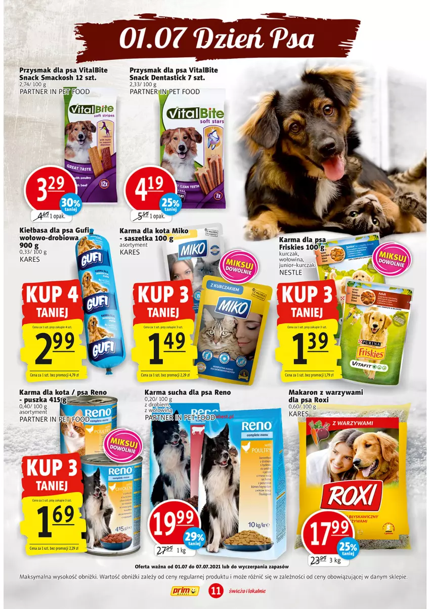 Gazetka promocyjna Prim Market - Gazetka - ważna 01.07 do 07.07.2021 - strona 11 - produkty: Friskies, Kurczak, Makaron, Przysmak dla psa, Sok, Warzywa