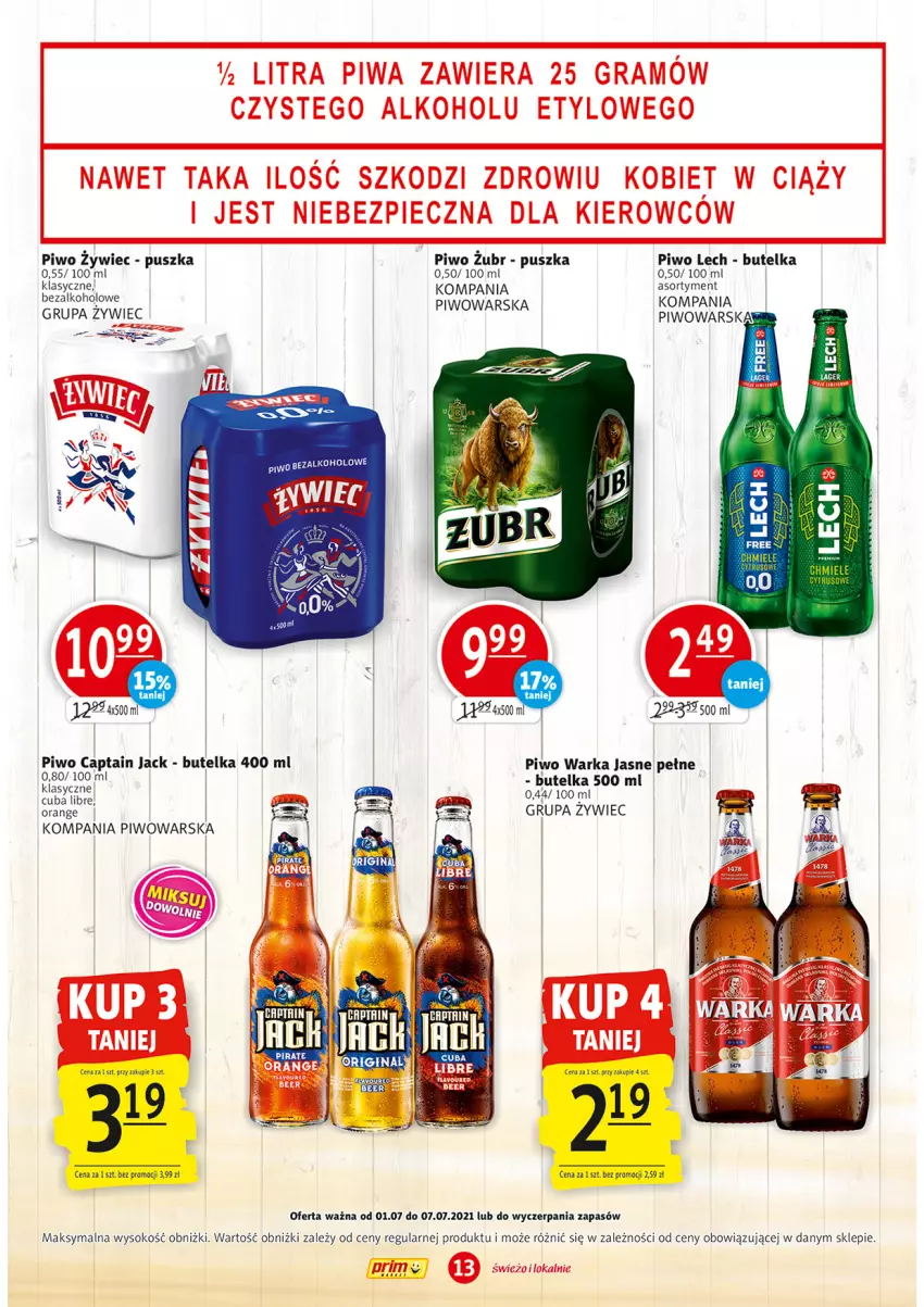 Gazetka promocyjna Prim Market - Gazetka - ważna 01.07 do 07.07.2021 - strona 13 - produkty: Captain Jack, Gra, Piec, Piwa, Piwo, Sok, Warka