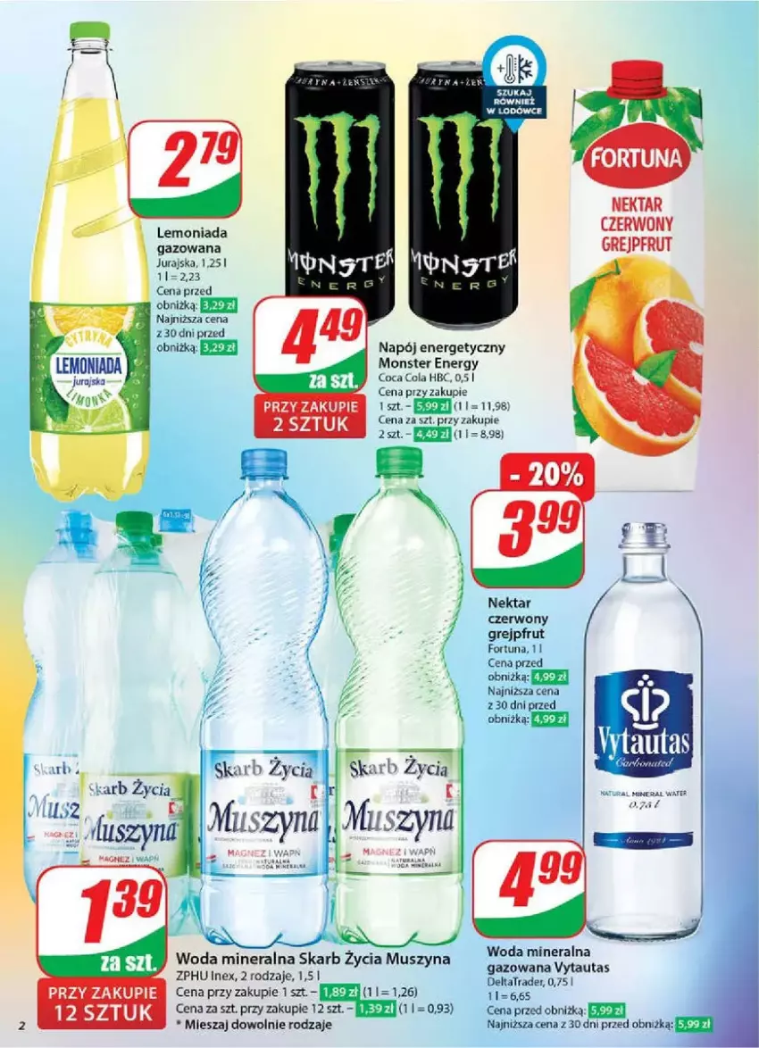 Gazetka promocyjna Dino - ważna 19.02 do 25.02.2025 - strona 12 - produkty: Fa, Fortuna, Grejpfrut, Lemoniada, Mus, Napój, Napój energetyczny, Nektar, Szyna, Woda, Woda mineralna