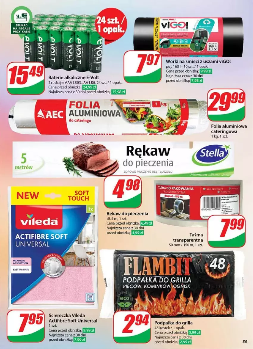 Gazetka promocyjna Dino - ważna 19.02 do 25.02.2025 - strona 55 - produkty: Baterie alkaliczne, Folia aluminiowa, Grill, Piec, Rękaw do pieczenia, Stek, Tran, Vileda