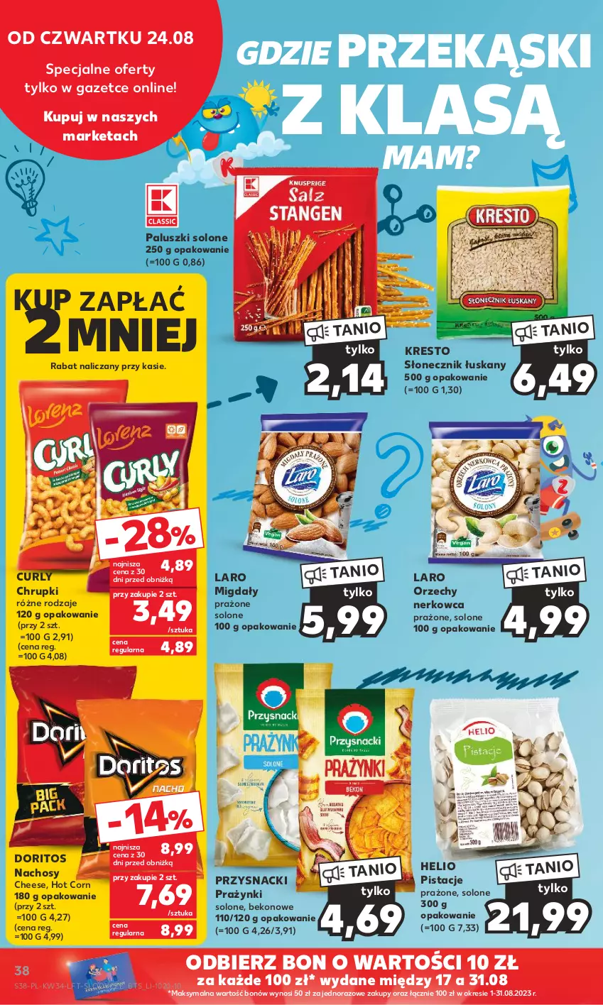 Gazetka promocyjna Kaufland - Gazetka tygodnia - ważna 24.08 do 30.08.2023 - strona 38 - produkty: Beko, Chrupki, Helio, Lody, Migdały, Pistacje, Przysnacki