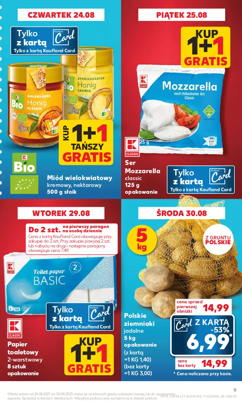 Gazetka promocyjna Kaufland - Gazetka tygodnia - ważna 24.08 do 30.08.2023 - strona 9 - produkty: Gra, Grunt, Miód, Mozzarella, Nektar, Papier, Papier toaletowy, Ser, Ziemniaki