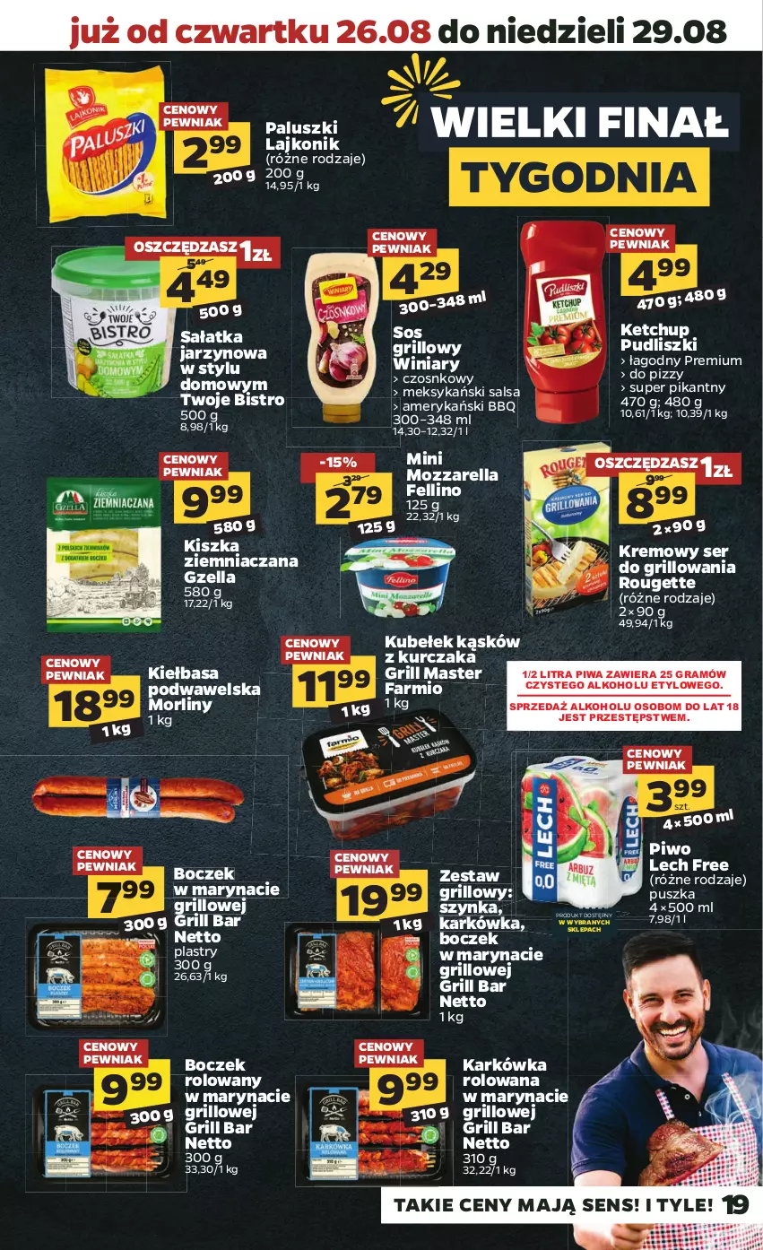 Gazetka promocyjna Netto - ważna 23.08 do 28.08.2021 - strona 19 - produkty: Boczek, Fa, Gra, Grill, Ketchup, Kiełbasa, Kiełbasa podwawelska, Kurczak, Lajkonik, Morliny, Mozzarella, Piwa, Piwo, Pudliszki, Sałat, Sałatka, Salsa, Ser, Sos, Szynka, Wawel, Winiary