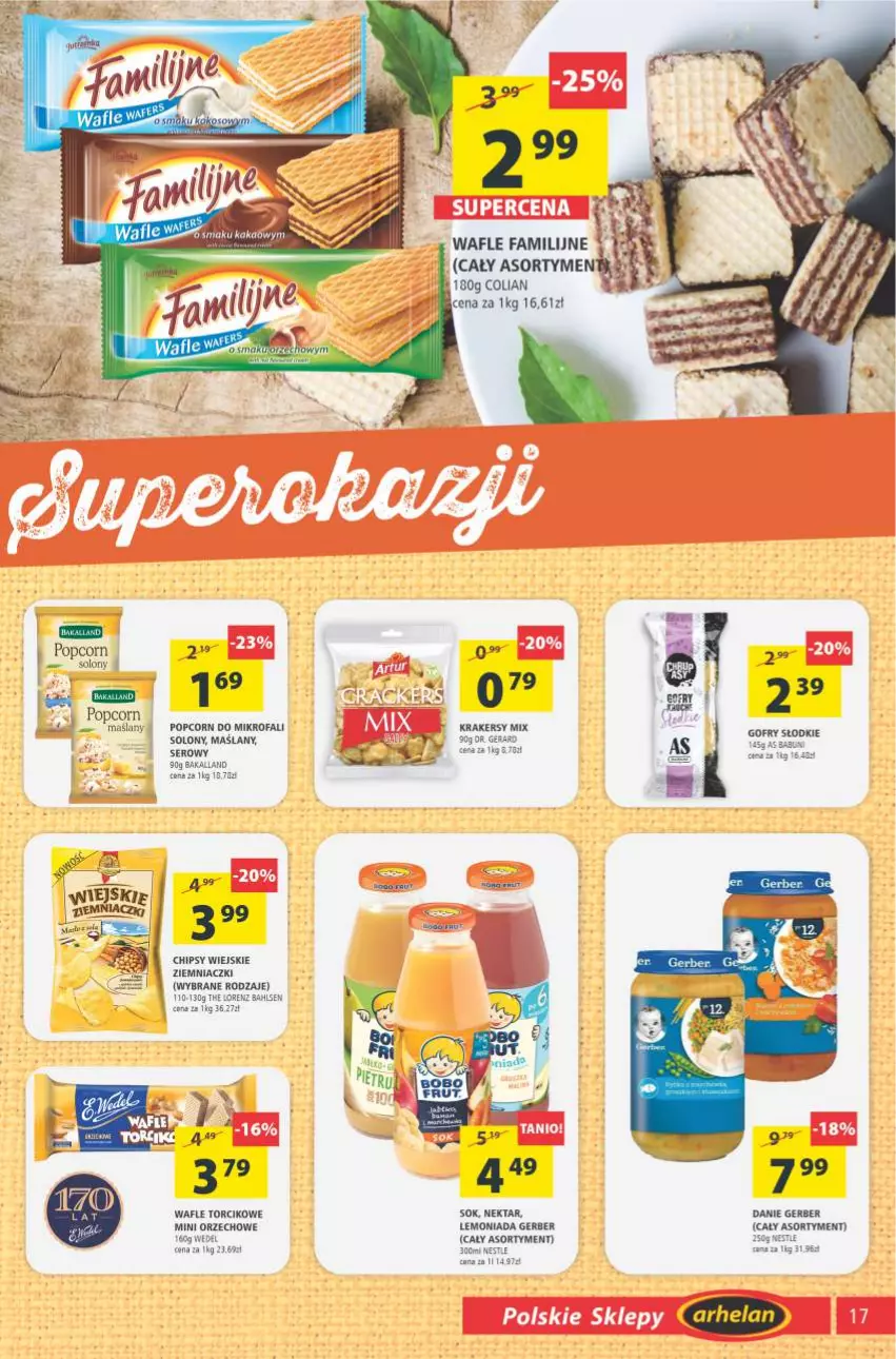 Gazetka promocyjna Arhelan - Gazetka - ważna 23.04 do 02.05.2021 - strona 17 - produkty: Babuni, Bakalland, Chipsy, Fa, Gerber, Krakersy, Lemoniada, Lorenz, Nektar, Popcorn, Ser, Serek, SVR, Wafle