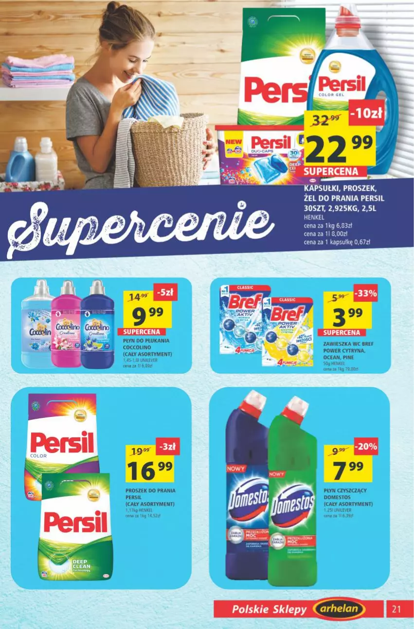 Gazetka promocyjna Arhelan - Gazetka - ważna 23.04 do 02.05.2021 - strona 21 - produkty: Bref, Coccolino, Domestos, Persil, Płyn do płukania, Proszek do prania