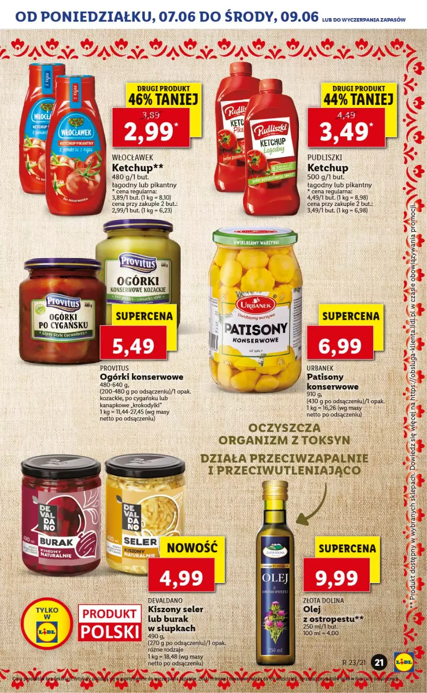 Gazetka promocyjna Lidl - TYDZIEŃ REGIONALNY - ważna 07.06 do 11.06.2021 - strona 34 - produkty: Ketchup, Ogórki konserwowe, Olej, Ostropes, Pudliszki, Ser, Sony