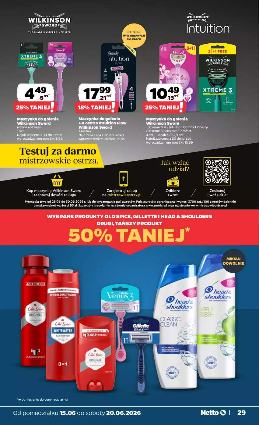 Gazetka promocyjna Netto - Od Poniedziałku - ważna 15.06 do 20.06.2026 - strona 29 - produkty: Gillette, Maszynka, Maszynka do golenia, Old Spice, Szynka, Wilkinson Sword