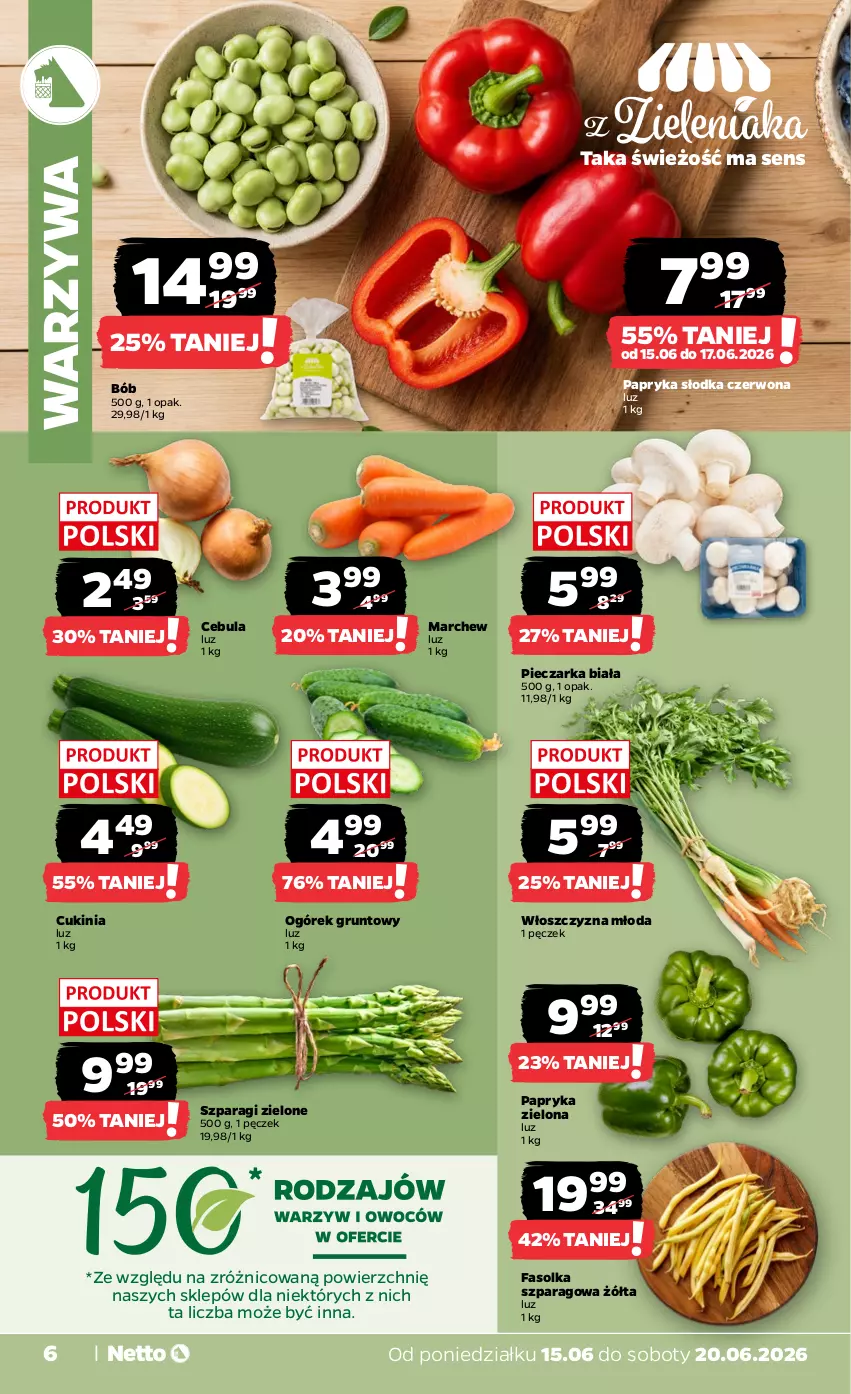 Gazetka promocyjna Netto - Od Poniedziałku - ważna 15.06 do 20.06.2026 - strona 6 - produkty: Cebula, Fa, Grunt, Ogórek, Papryka, Papryka słodka, Piec, Pieczarka, Warzywa