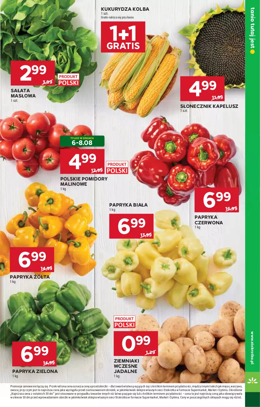 Gazetka promocyjna Stokrotka - Market - ważna 06.08 do 12.08.2026 - strona 9 - produkty: Gra, HP, Kukurydza, Masło, Papryka, Papryka biała, Papryka czerwona, Papryka żółta, Pomidory, Sałat, Sałata masłowa, Ziemniaki