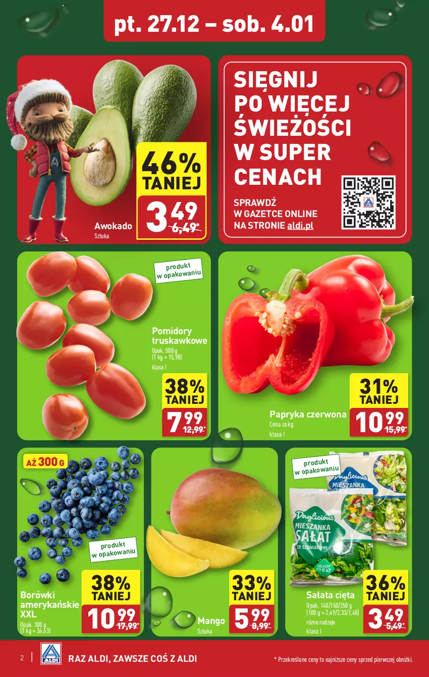 Gazetka promocyjna Aldi - Pełna oferta - ważna 27.12.2024 do 04.01.2025 - strona 2 - produkty: Mango, Papryka, Papryka czerwona, Pomidory, Sałat