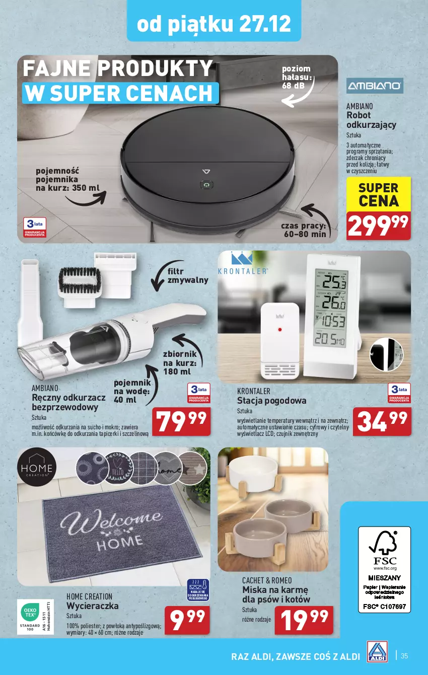 Gazetka promocyjna Aldi - Pełna oferta - ważna 27.12.2024 do 04.01.2025 - strona 35 - produkty: Czujnik zewnętrzny, Fa, Gra, Miska, Odkurzacz, Pojemnik, Robot, Stacja pogodowa, Wycieraczka