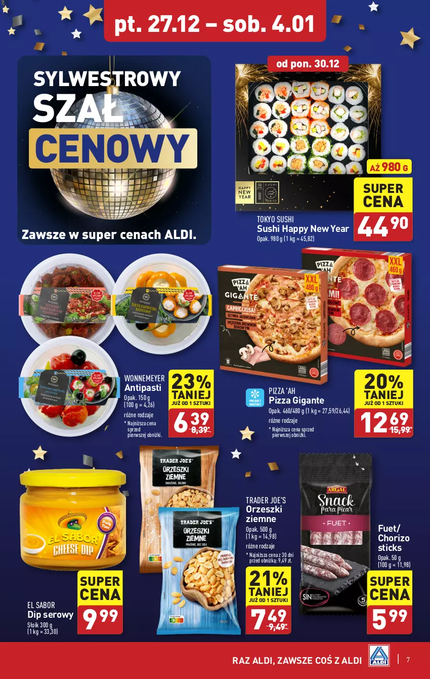 Gazetka promocyjna Aldi - Pełna oferta - ważna 27.12.2024 do 04.01.2025 - strona 7 - produkty: Orzeszki, Orzeszki ziemne, Pizza, Ser, Sushi