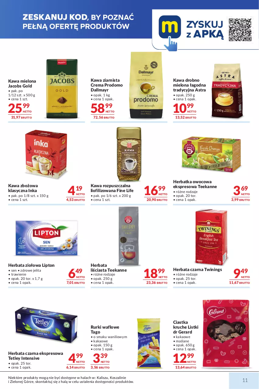 Gazetka promocyjna Makro - Mega oferty dla Twojego Sklepu - ważna 07.07 do 20.07.2026 - strona 11 - produkty: Ciastka, Dallmayr, Dr Gerard, Herbata, Herbata czarna, Inka, Jacobs, Kakao, Kawa, Kawa mielona, Kawa rozpuszczalna, Kawa zbożowa, Kawa ziarnista, Kosz, Lipton, Rurki, Szal, Tago, Teekanne, Tetley