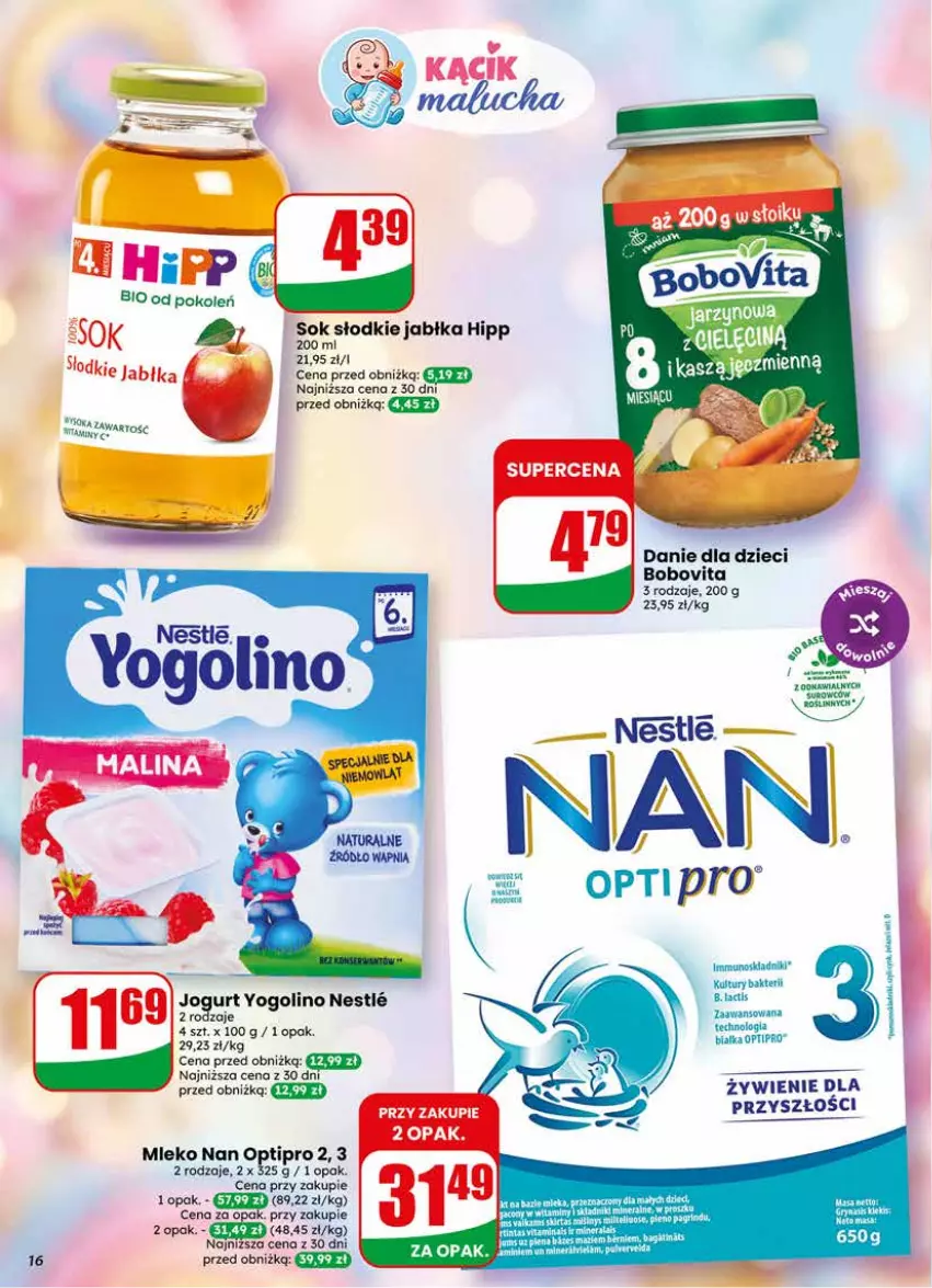 Gazetka promocyjna Dino - Gazetka 24 / 2026 - ważna 10.06 do 16.06.2026 - strona 16 - produkty: BoboVita, Danie dla dzieci, Dzieci, HiPP, Jabłka, Jogurt, Mleko, NAN Optipro, Sok
