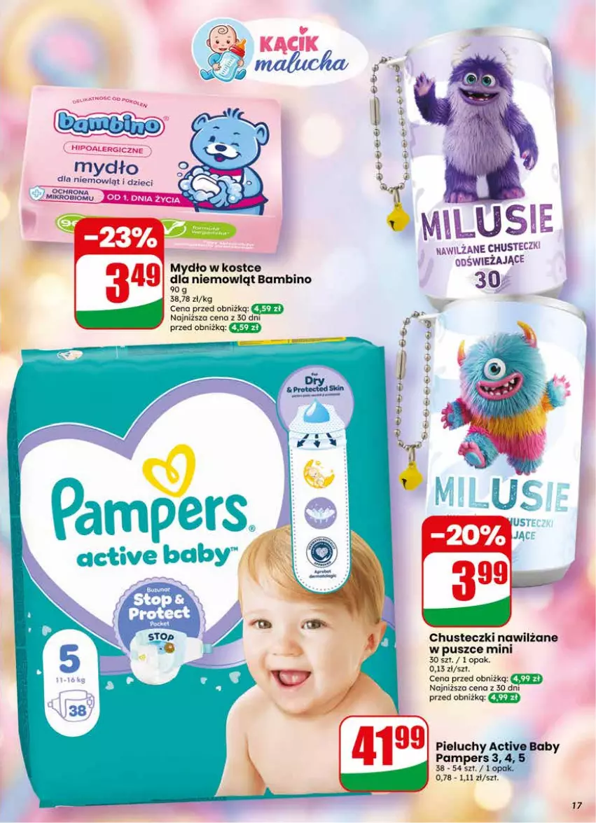 Gazetka promocyjna Dino - Gazetka 24 / 2026 - ważna 10.06 do 16.06.2026 - strona 17 - produkty: Chusteczki, Dzieci, Mydło, Pampers, Pieluchy