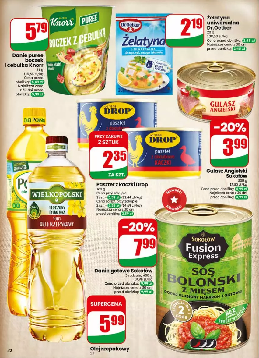 Gazetka promocyjna Dino - Gazetka 24 / 2026 - ważna 10.06 do 16.06.2026 - strona 32 - produkty: Boczek, Danie gotowe, Knorr, Olej, Olej rzepakowy, Pasztet, Pur, Sok, Sokołów