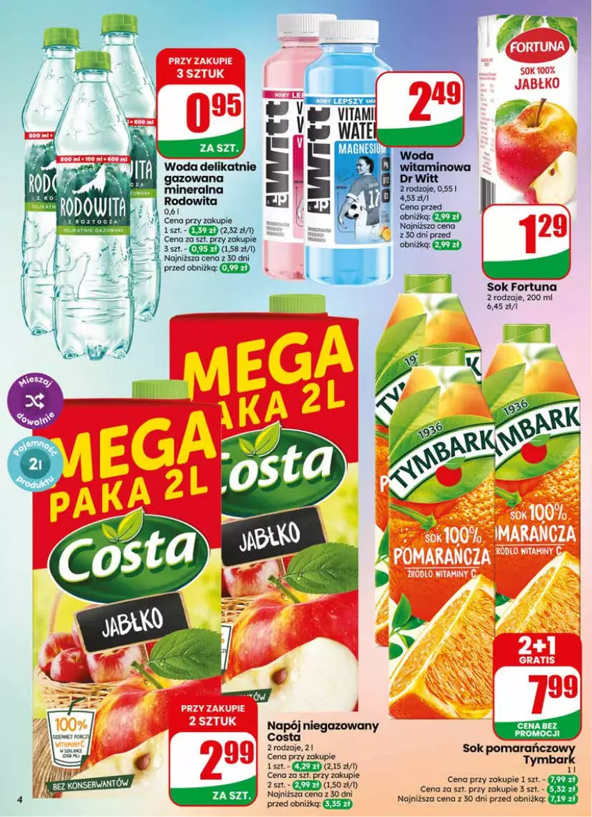 Gazetka promocyjna Dino - Gazetka 24 / 2026 - ważna 10.06 do 16.06.2026 - strona 4 - produkty: Fortuna, Napój, Napój niegazowany, Sok, Woda