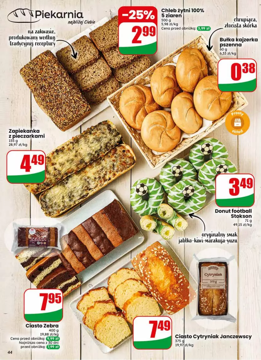 Gazetka promocyjna Dino - Gazetka 24 / 2026 - ważna 10.06 do 16.06.2026 - strona 44 - produkty: Bułka, Chleb, Donut, Gin, JBL, Kajzerka, Kiwi, Piec, Pieczarka, Zapiekanka