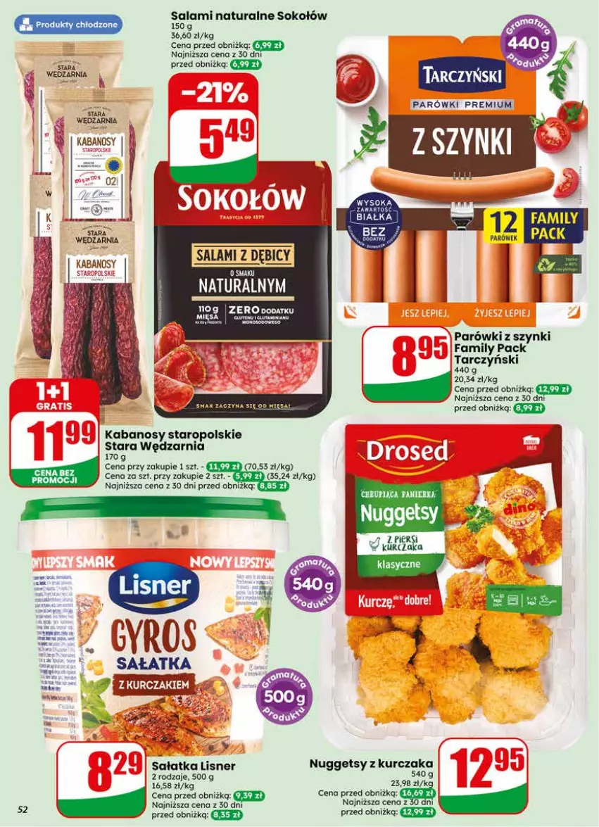 Gazetka promocyjna Dino - Gazetka 24 / 2026 - ważna 10.06 do 16.06.2026 - strona 52 - produkty: BIC, Fa, Gyros, Kabanos, Kurczak, Lisner, Parówki, Parówki z szynki, Salami, Sałat, Sałatka, Sok, Sokołów, Tarczyński