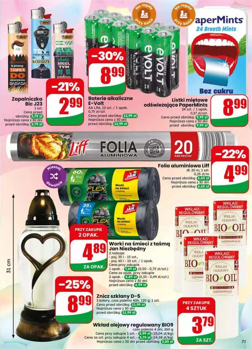Gazetka promocyjna Dino - Gazetka 24 / 2026 - ważna 10.06 do 16.06.2026 - strona 71 - produkty: Baterie alkaliczne, BIC, Fa, Folia aluminiowa, Jan Niezbędny, Olej, Wkład olejowy, Worki na śmiec, Worki na śmieci, Zapalniczka, Znicz