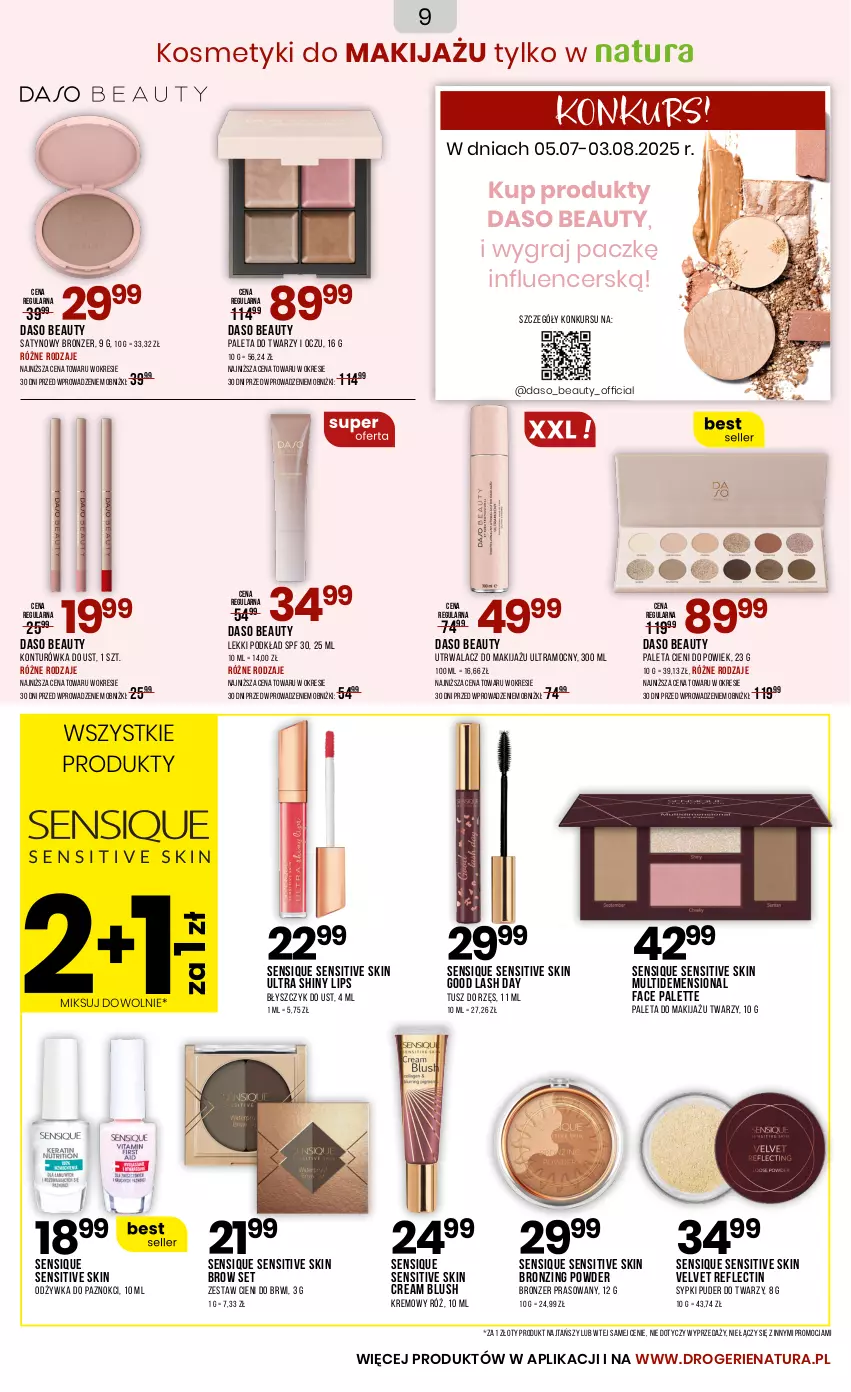 Gazetka promocyjna Drogerie Natura - Gazetka Drogerie Natura - ważna 05.07 do 22.07.2025 - strona 9 - produkty: Błyszczyk do ust, Bronzer, Fa, Gra, Konturówka do ust, Makijaż, Odżywka, Paleta, Palette, Podkład, Puder, Puder do twarzy, Tusz, Velvet
