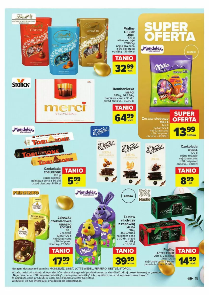 Gazetka promocyjna Carrefour - ważna 19.03 do 30.03.2024 - strona 7 - produkty: Czekolada, Ferrero, Lindt, Merci, Milka, Praliny, Toblerone