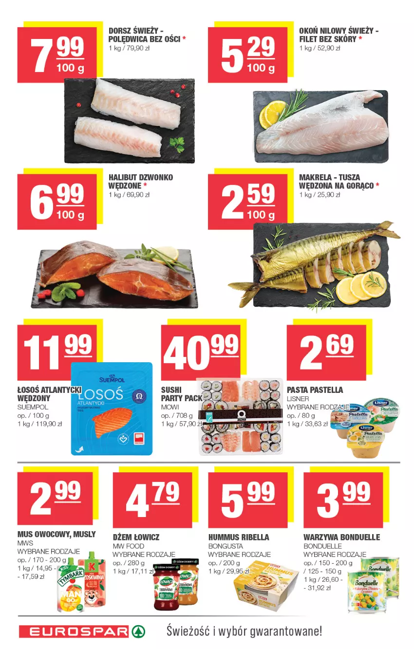 Gazetka promocyjna Spar - EuroSpar - ważna 15.06 do 25.06.2025 - strona 8 - produkty: Bell, Bella, Bonduelle, Dorsz, Halibut, Hummus, Lisner, Mus, Pastella, Polędwica, Suempol, Tusz, Warzywa