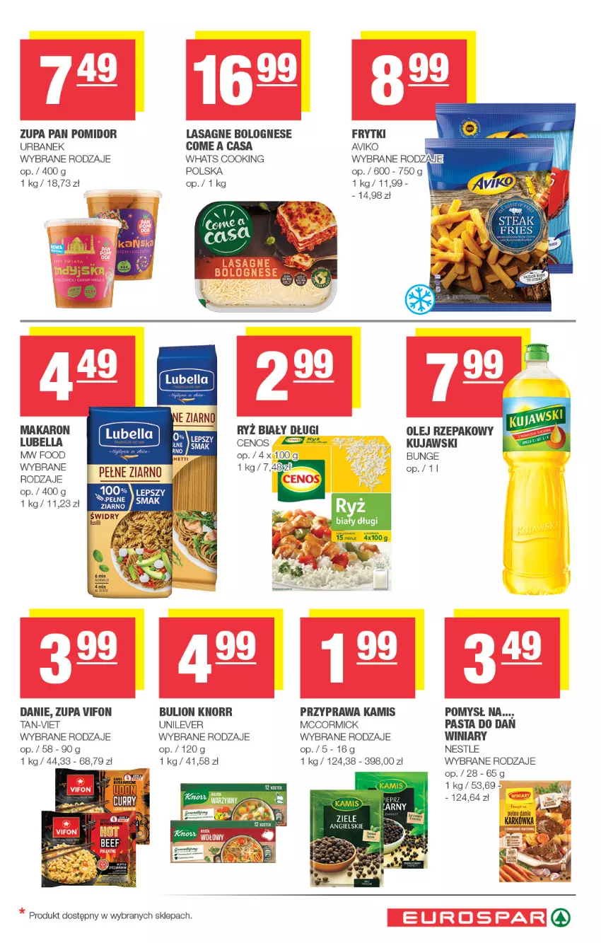 Gazetka promocyjna Spar - EuroSpar - ważna 15.06 do 25.06.2025 - strona 9 - produkty: Bell, Bella, Bulion, Cenos, Frytki, Kamis, Knorr, Kujawski, Lasagne, Lasagne bolognese, Lion, Lubella, Makaron, Olej, Olej rzepakowy, Ryż, Ryż biały, Winiary, Zupa