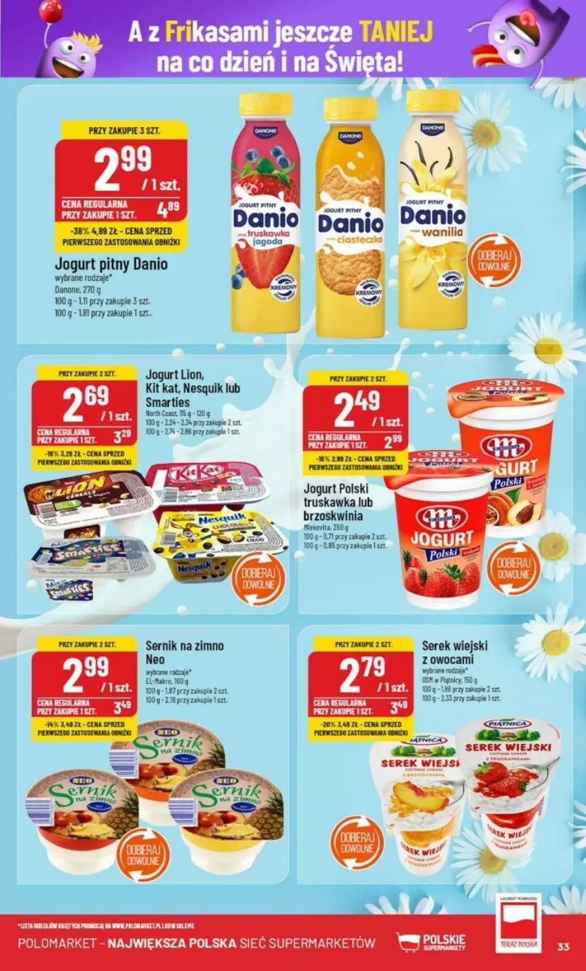 Gazetka promocyjna PoloMarket - ważna 04.12 do 10.12.2024 - strona 27 - produkty: Danio, Danone, Jogurt, Jogurt pitny, Kit Kat, Lion, Nesquik, Ser, Serek, Serek wiejski