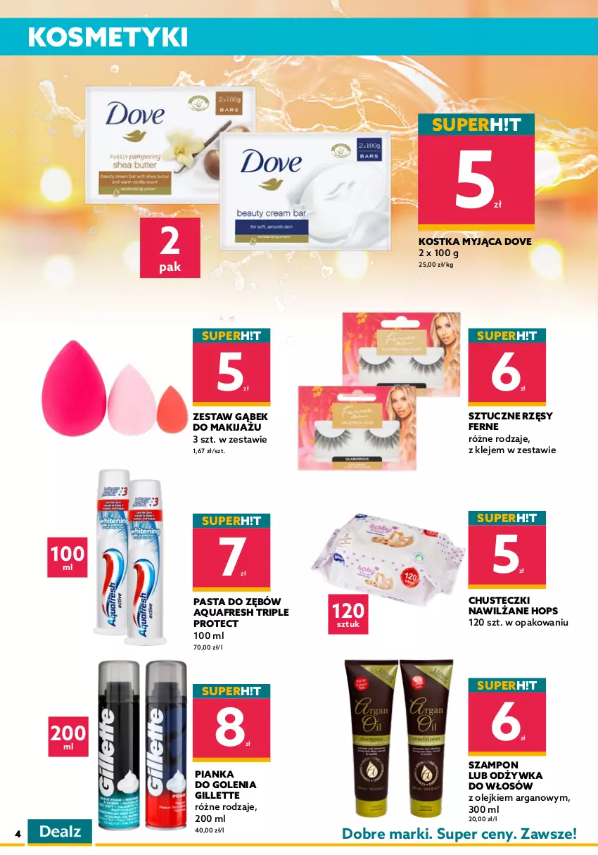 Gazetka promocyjna Dealz - NOWY SKLEPWarszawa, Centrum Skorosze - ważna 22.03 do 05.04.2022 - strona 4 - produkty: Aquafresh, Chusteczki, Coccolino, Do mycia naczyń, Domestos, Dove, Finish, Gillette, Klej, Kostka myjąca, Ludwik, Makijaż, Odplamiacz, Odżywka, Olej, Papier, Pasta do zębów, Pianka do golenia, Piekarnik, Płyn do mycia, Płyn do mycia naczyń, Płyn do płukania, Ręcznik, Sprzątanie, Szampon, Sztuczne rzęsy, Tablet, Tabletki do zmywarki, Zmywarki