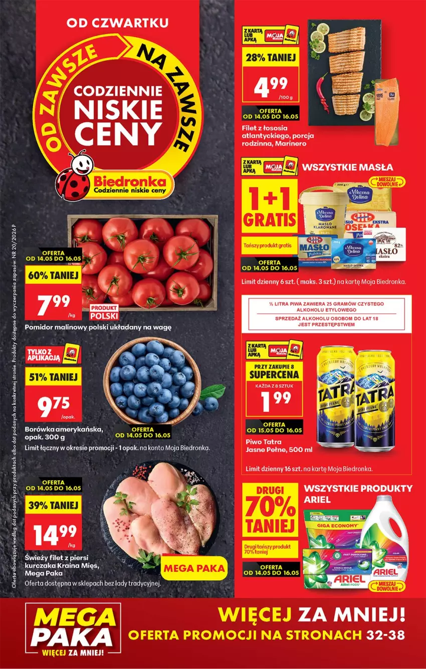 Gazetka promocyjna Biedronka - Od Czwartku - ważna 14.05 do 20.05.2026 - strona 1 - produkty: Borówka, Borówka amerykańska, Fa, Gra, Kret, Piwa, Piwo, Pomidor malinowy, Por, Sos, Tatra