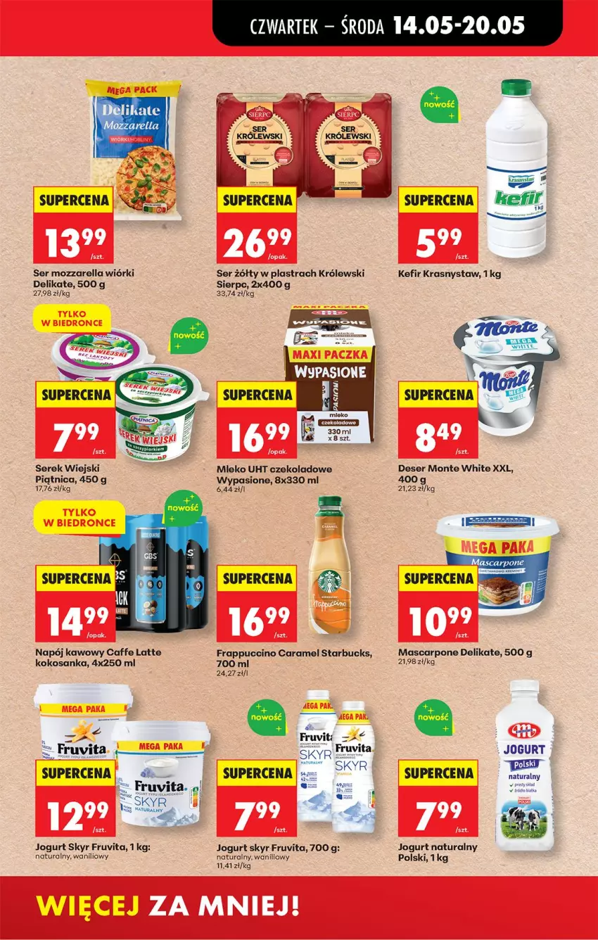 Gazetka promocyjna Biedronka - Od Czwartku - ważna 14.05 do 20.05.2026 - strona 49 - produkty: Deser, Jogurt, Jogurt naturalny, Kefir, Kokos, Królewski, Mascarpone, Mleko, Monte, Mozzarella, Napój, Piątnica, Ser, Serek, Serek wiejski