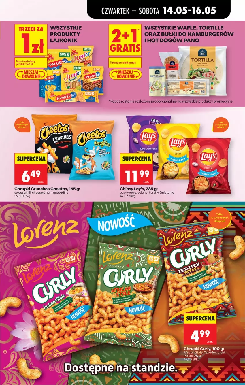 Gazetka promocyjna Biedronka - Od Czwartku - ważna 14.05 do 20.05.2026 - strona 57 - produkty: Burger, Cheetos, Chipsy, Chrupki, Hamburger, Hot dog, Lajkonik, Tortilla, Wafle