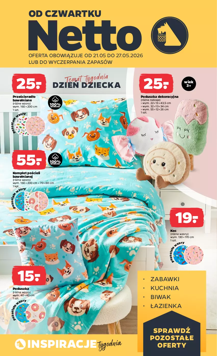 Gazetka promocyjna Netto - Od Czwartku - ważna 21.05 do 27.05.2026 - strona 1 - produkty: Koc, Komplet pościeli, Kuchnia, Poduszka, Poduszka dekoracyjna, Pościel, Prześcieradło, Wełna