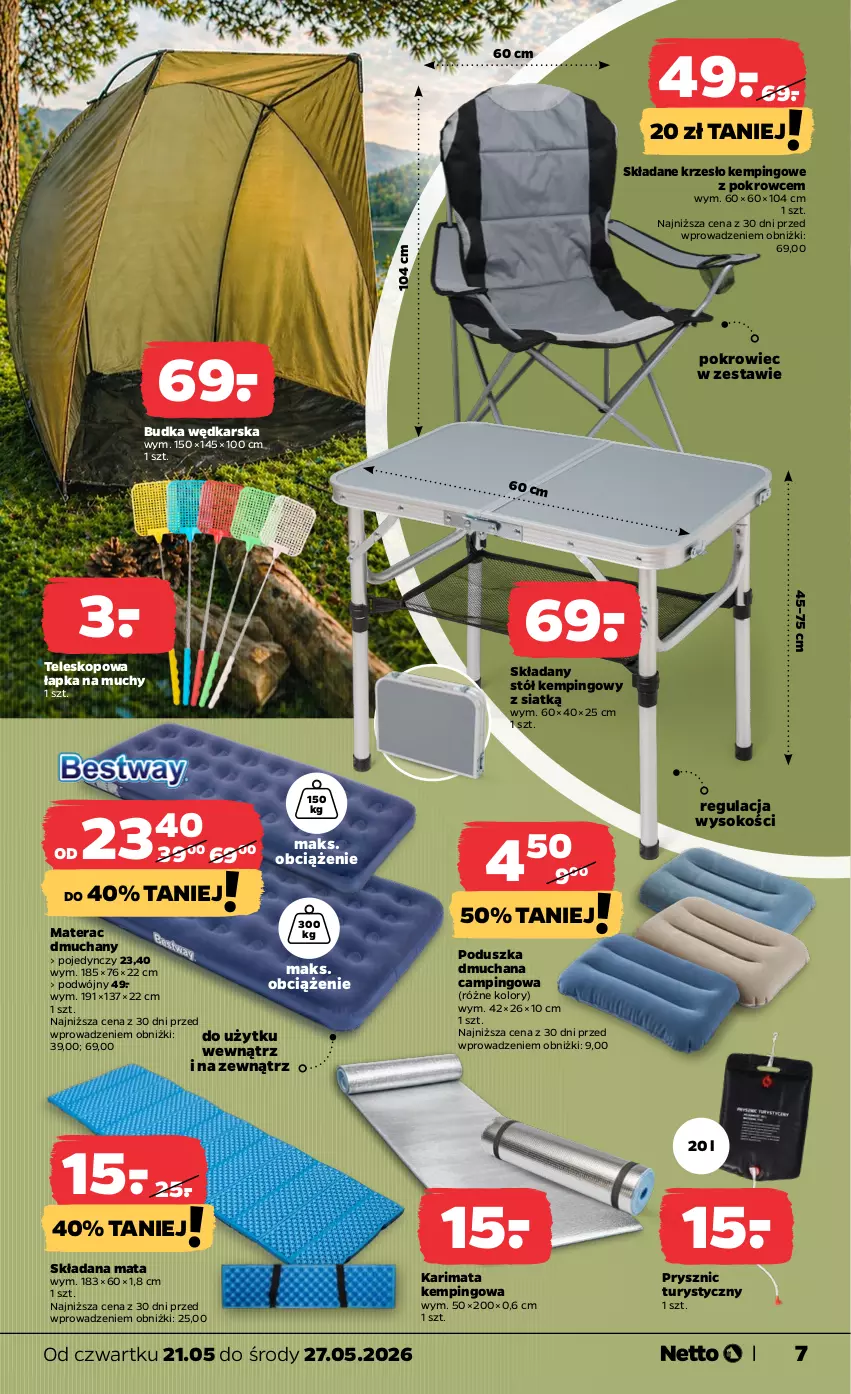 Gazetka promocyjna Netto - Od Czwartku - ważna 21.05 do 27.05.2026 - strona 7 - produkty: Karimata, Krzesło, Materac, Materac dmuchany, Poduszka, Pokrowiec, Sok, Stół, Teleskop, Tera