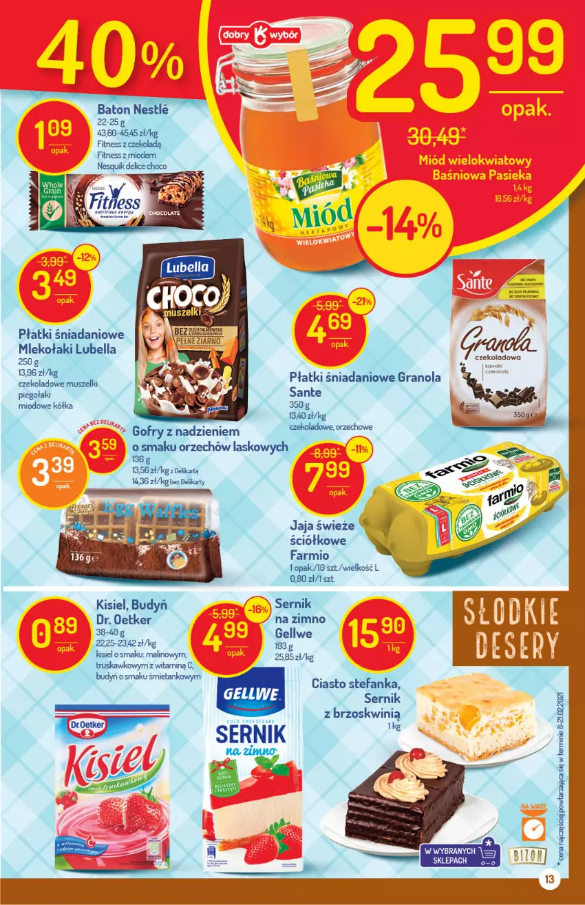 Gazetka promocyjna Delikatesy Centrum - Gazetka Delikatesy Centrum - ważna 15.04 do 21.04.2021 - strona 13 - produkty: Bell, Bella, Budyń, Danio, Dr. Oetker, Fa, Gofry, Gra, Granola, Jaja, Kisiel, Lubella, Mleko, Mus, Sante, Ser