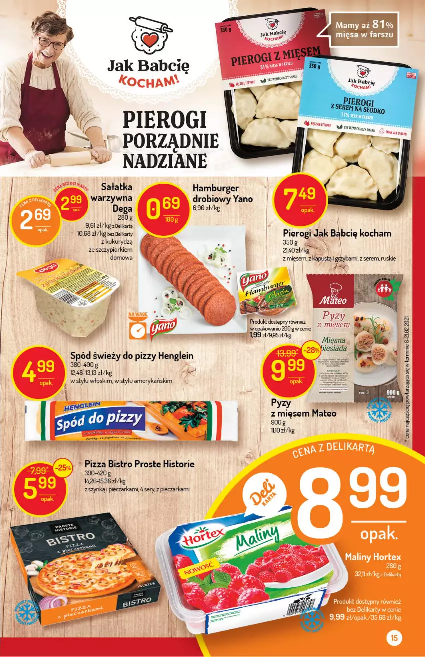 Gazetka promocyjna Delikatesy Centrum - Gazetka Delikatesy Centrum - ważna 15.04 do 21.04.2021 - strona 15 - produkty: Burger, Chia, Dega, Hamburger, Koc, Piec, Pieczarka, Pierogi, Pizza, Por, Sałat, Sałatka, Ser, Szynka