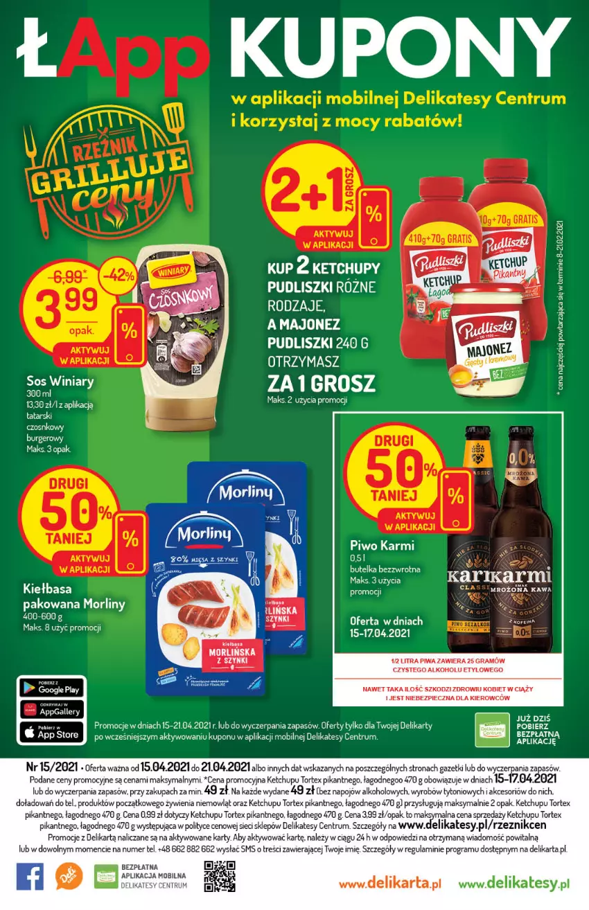 Gazetka promocyjna Delikatesy Centrum - Gazetka Delikatesy Centrum - ważna 15.04 do 21.04.2021 - strona 28 - produkty: Burger, Gra, Karmi, Ketchup, Majonez, Mobil, Morliny, Piec, Piwa, Piwo, Pudliszki, Rum, Sos, Winiary